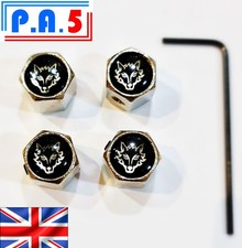4x WOLF Chrome Dust Caps Chrome Black - LOCKING Lock Car Bike Tyre Wheel Gift UK