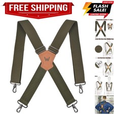 Green Suspenders for Men - 2 Inch Wide, Heavy Duty Work Suspenders with Belt ...