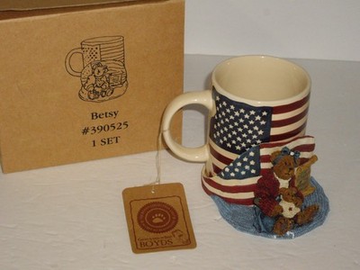 2003 Boyds Bears Betsy the Patriot Bearware Pottery Cup and Resin Holder BoX