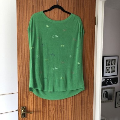 Next Ladies Green Linen Knit St Tropez Summer Holiday Relaxed Fit Casual Top S