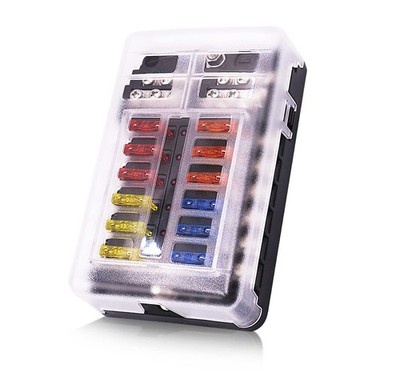 12 Way 12V Blade Fuse Block,12 Circuit ATC/ATO Fuse Box Holder with LED Indic...