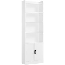 Image of 2pcs 7-Tier Tall Bookcase with 2-Door Cabinet, Modern Simple Bookshelf with Top