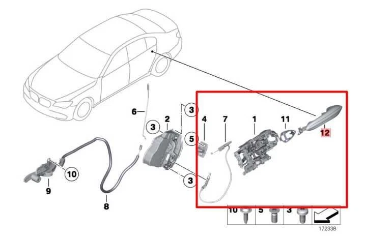 10-15 BMW 750i xDrive 4.4L Rear Right Side Door Exterior Handle 51217231934 OEM Foto 2 de 4