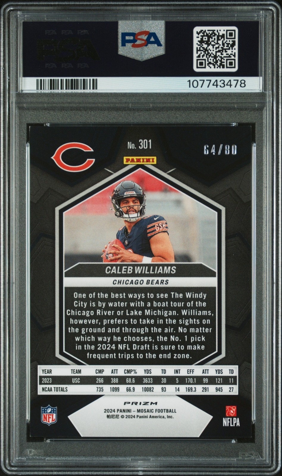 2024 Caleb Williams RC SP /80 Panini Mosaic Fusion Choice Prizm PSA 9 POP 6, 0^ view 5