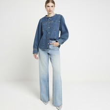River Island Womens Straight Jeans Blue High Waist Relaxed Trouser Pants Bottoms
