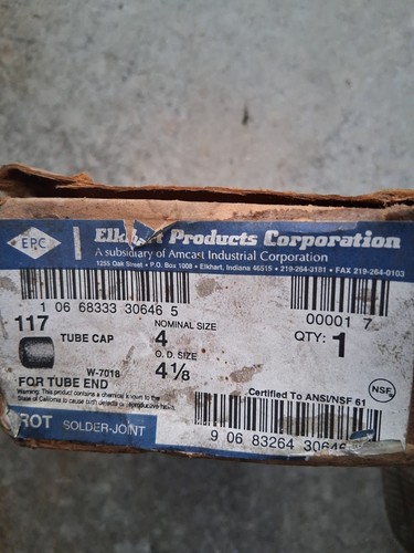 4 INCH COPPER CAP PIPE FITTING PLUMBING OD(4-1/8")