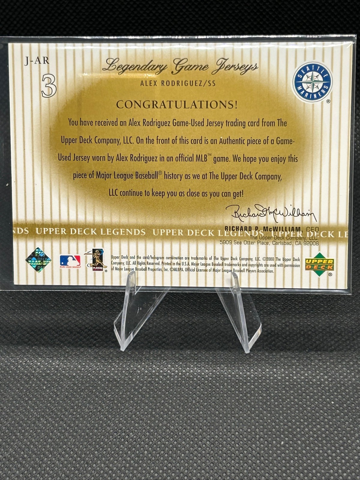 Alex Rodriguez #J-AR - 2000 Upper Deck Legendary Game Jerseys - Mariners HOF view 2