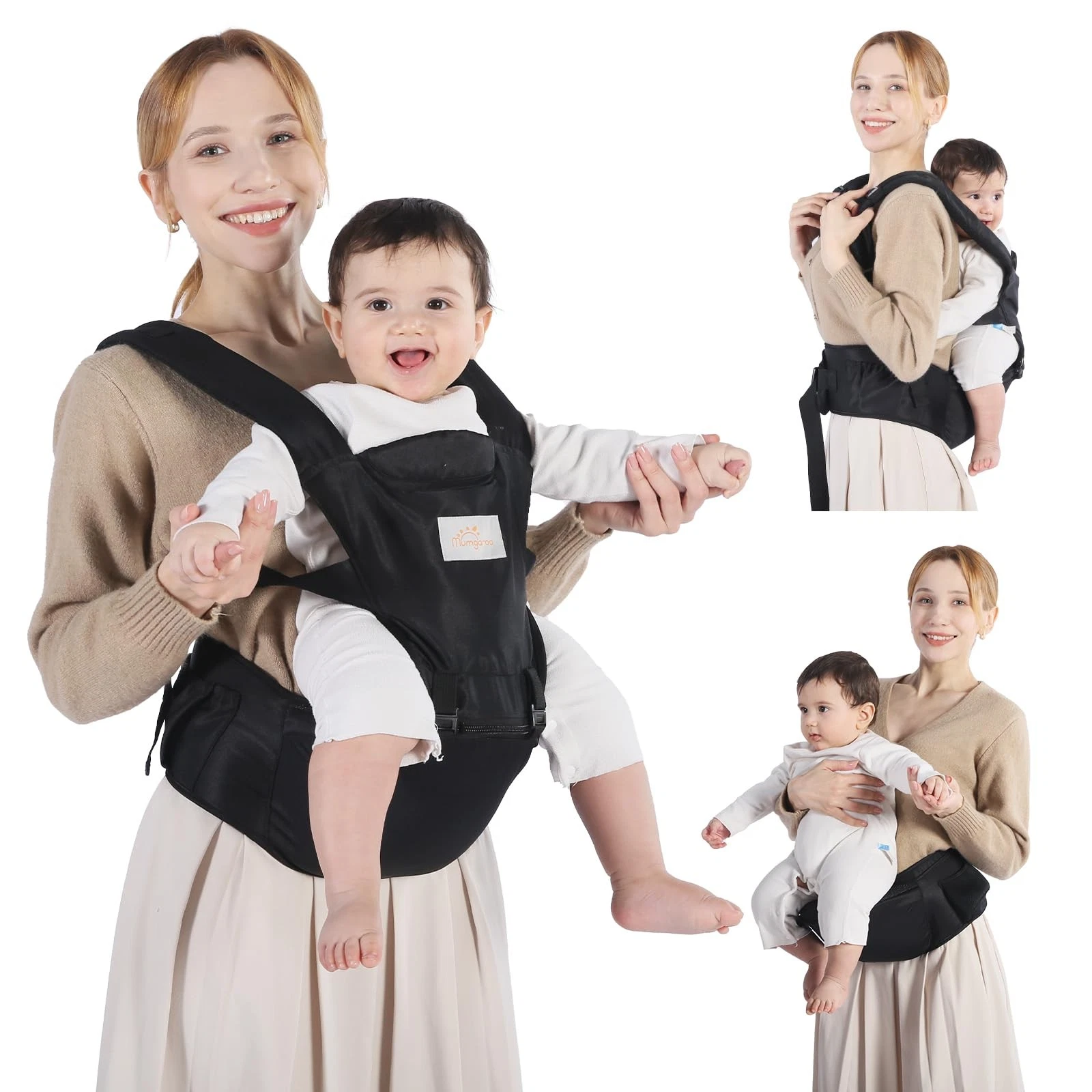 Baby Carrier with Hip Seat, 6-in-1 Baby Carrier Newborn to Toddler, Detachabl...