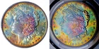 MORGAN DOLLAR 1883-O PCGS MS63 GORGEOUS COLORFUL VIBRANT RAINBOW TONING