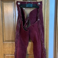 Custom Red Suede Chaps With Fringe Large  X-Large