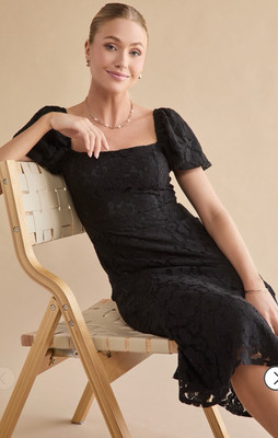 tabitha lace puff sleeve midi dress Tabitha Lace Puff Sleeve Midi Dress - Francesca's - NWT - Black - Size  Medium