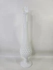 Vtg White Milk Glass Swung Hobnail Vase Pedestal 15.5"