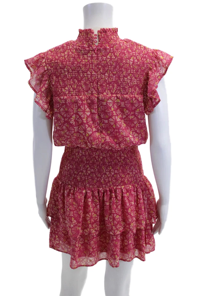 Mini Vestido Blusa Aqua Mujer Rosa Geométrico Cuello Alto Manga Corta Talla M Foto 3 de 4