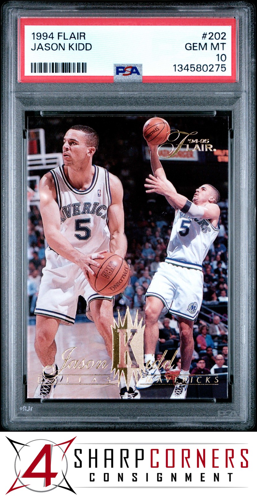 1994 FLAIR #202 JASON KIDD RC MAVERICKS HOF PSA 10