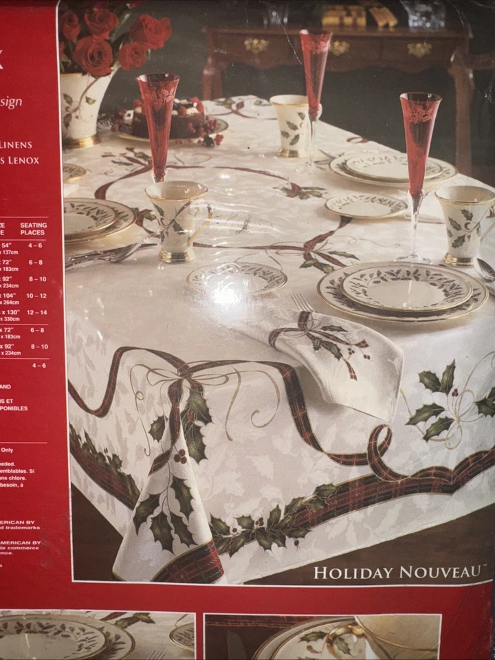 Lenox Holiday Nouveau Tablecloth 60” X 104” Oblong Christmas Holly - Image 3 of 4