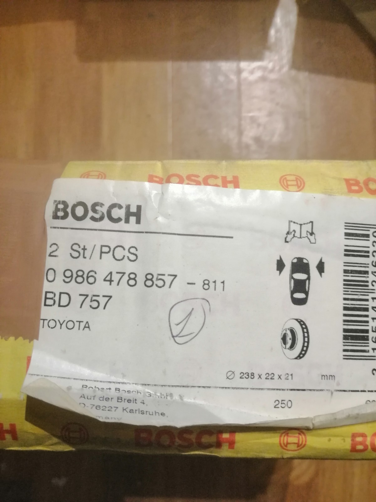 Disque de frein Bosch 0986478857 pour Toyota Carina essence et diesel de 1987 à 1992