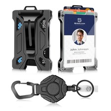 ID Badge Holder with Retractable Clip, Credit Card Holder, Keychain Wallet, N...