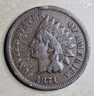 1871 Indian Head Cent Penny Fine F Or Very Fine VF Key Date Brown Original