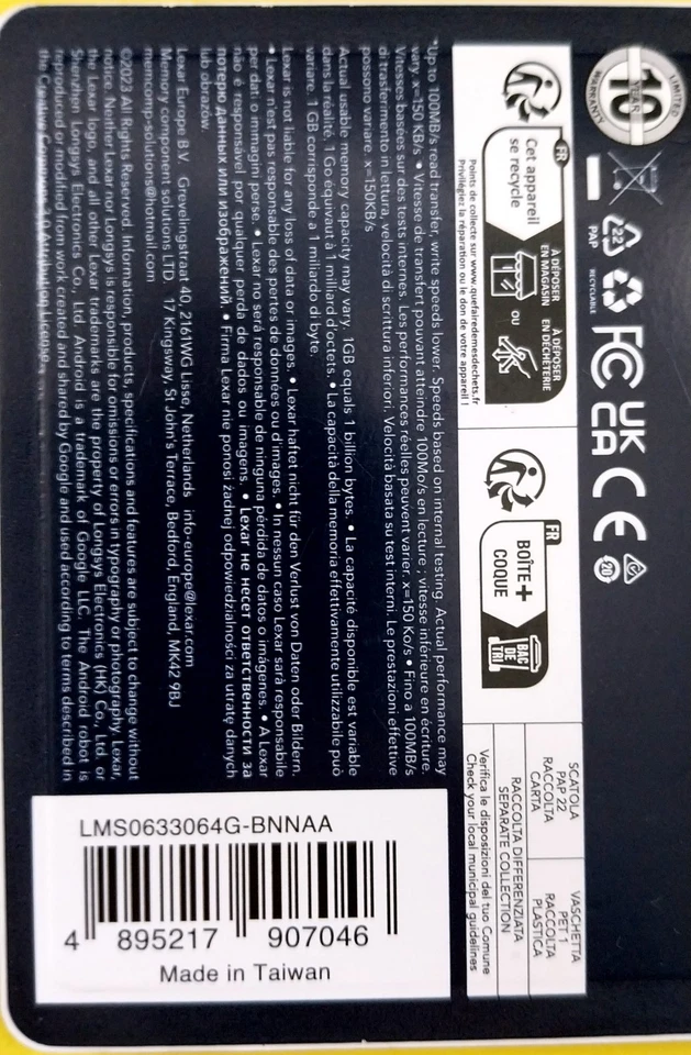Lexar 64GB microSDXC PRO UHS-I V30 U3 633x 150MB/s 4K Memory Card- BNIP UK Stock - Image 4 of 4