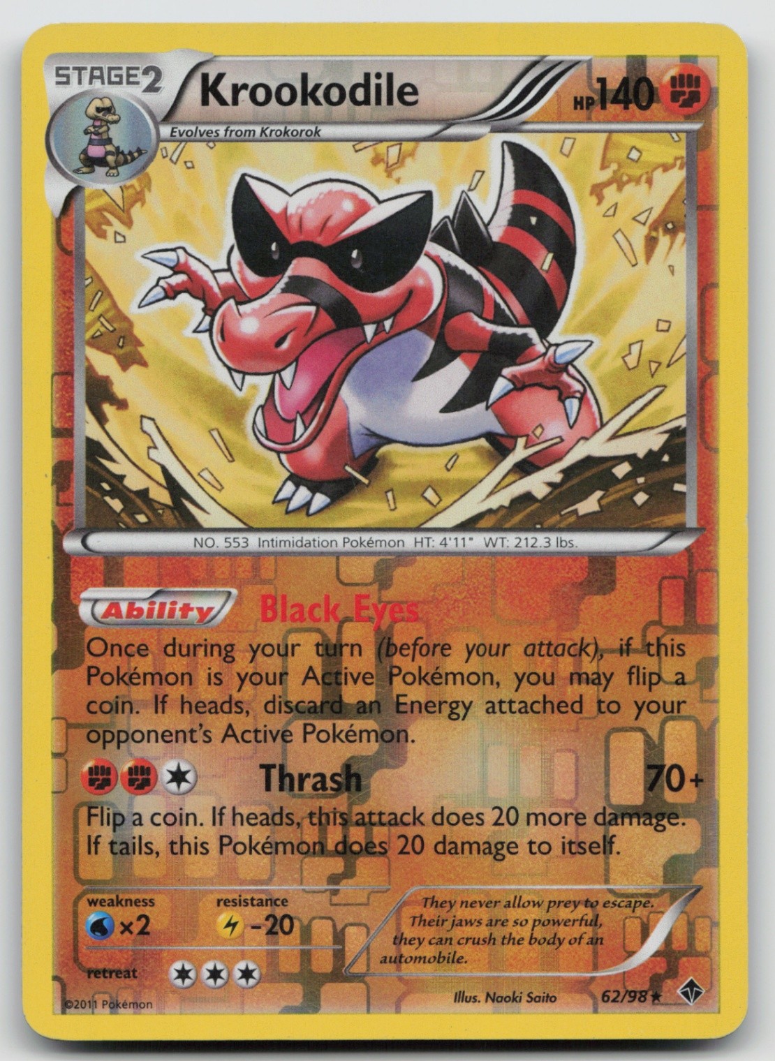 Reverse Holo Krookodile 62/98 Emerging Powers Rare Pokemon TCG Card