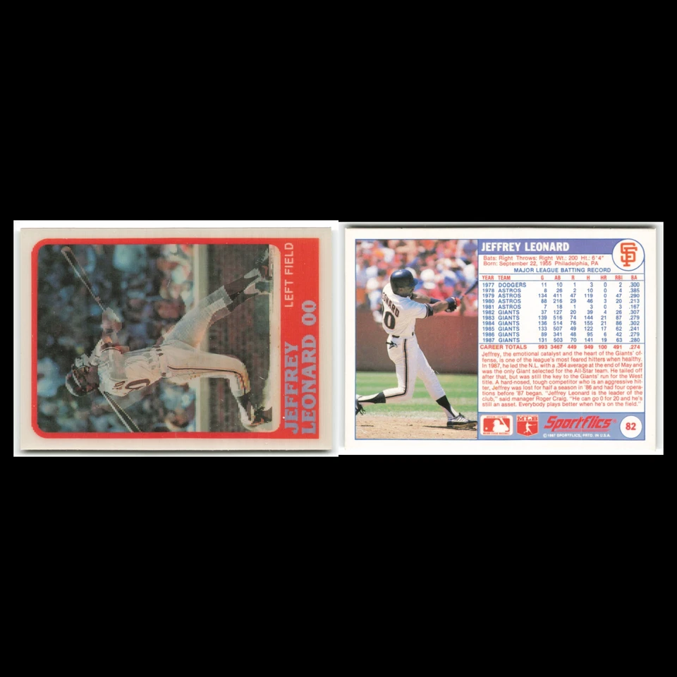Jeffrey Leonard #82 1988 Sportflics San Francisco Giants Baseball Card MLB NM - Image 3 of 3