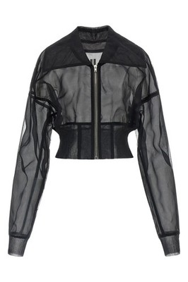 RICK OWENS Dracucollar Tulle Nylon Black Bomber Jacket New & Authentic