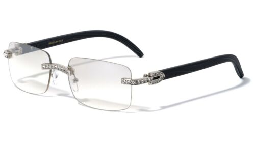 Herren rechteckiges Gestell klare Linse Designer randlose Brille Strass Brille - Bild 7 von 8