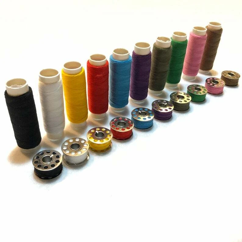 Set of 10 Colorful Spools and Matching Bobbins Polyester High Tenacity Thread - Image 3 of 4