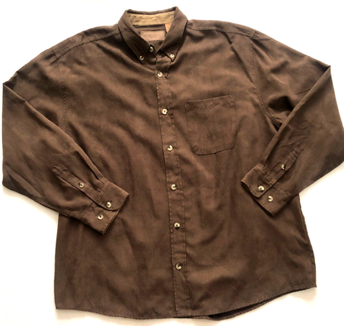 Clear Water Outfitters Mens Shirt 2XL Brown Button-Up Long Sleeve Faux Suede