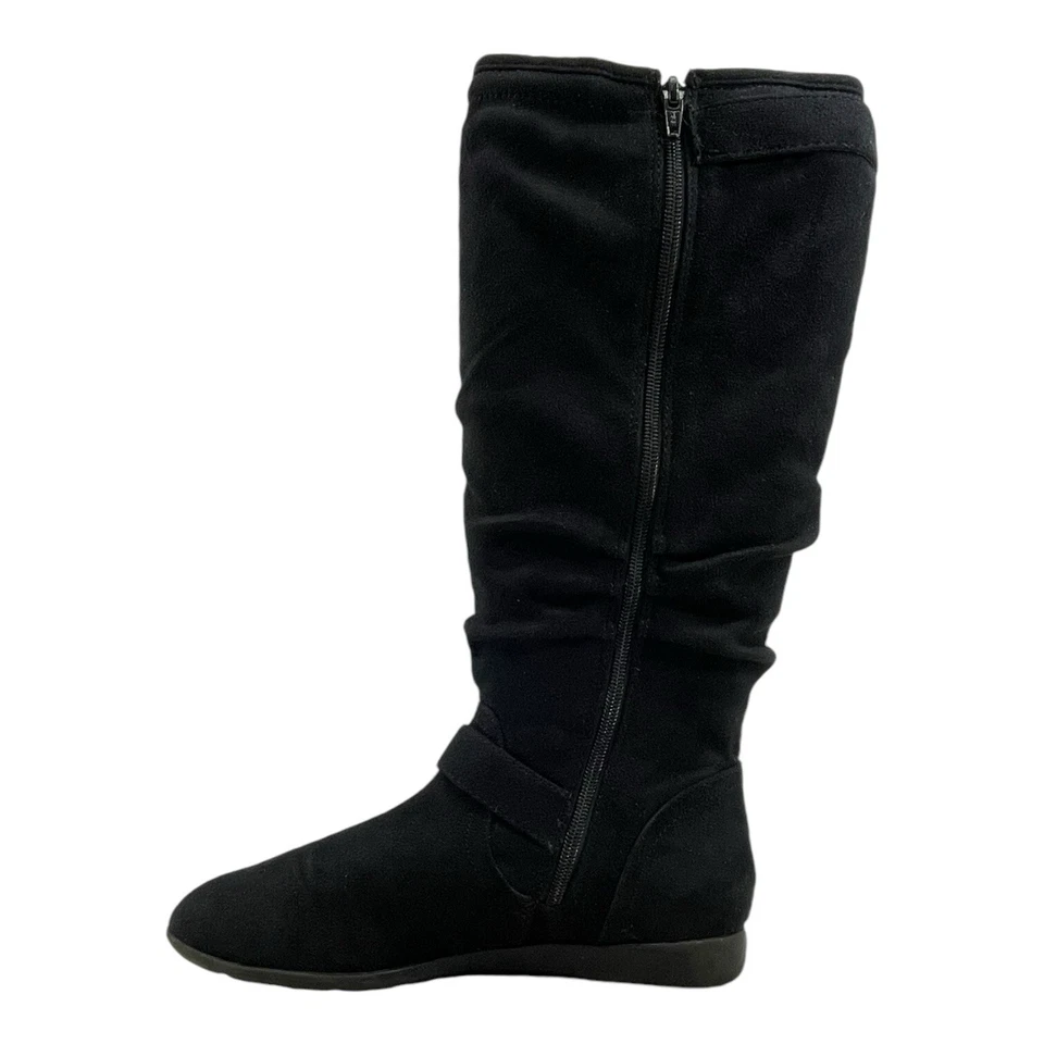 INFORME Mujeres 9 Shanna Gamuza Cuero Botas Holgadas Hasta la Rodilla Hebilla de Montar NEGRAS Foto 3 de 4