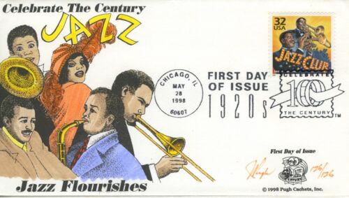 #3184k Jazz Flourishes-Celebrate the Century FDC  PUGH  Hand-Painted. 126 of 126 - Picture 1 of 1