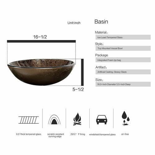 Fregadero de recipiente de baño vidrio templado cuenco grifo combo drenaje emergente conjunto - Imagen 5 de 7
