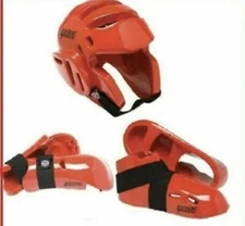 Proforce Sparring Gear Set Guards  Head Helmet Hand Foot Red Karate Red Medium