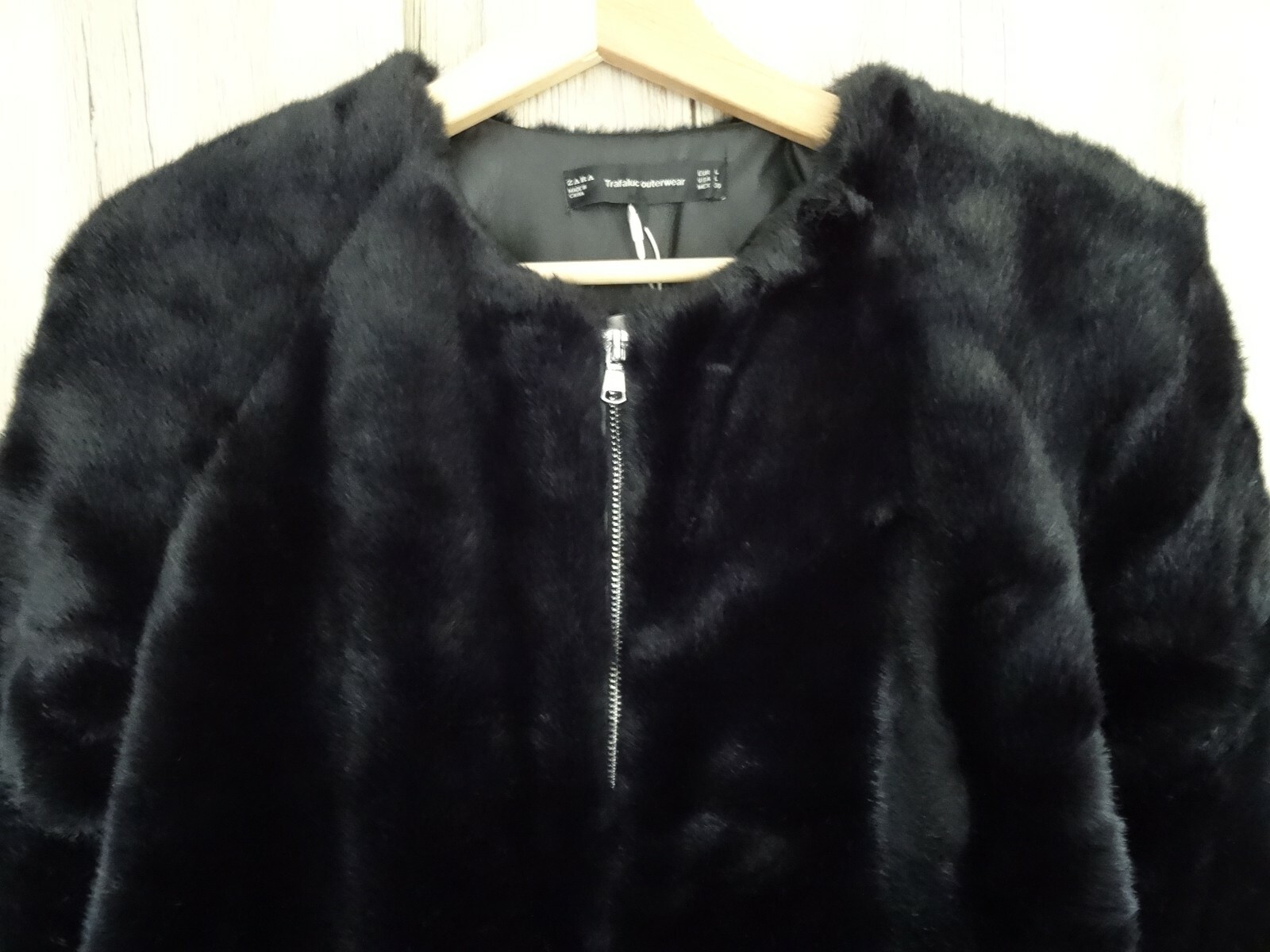 ALTRA GIACCA GIROCOLLO ZARA NERA MORBIDA PELLICCIA SINTETICA TAGLIA L