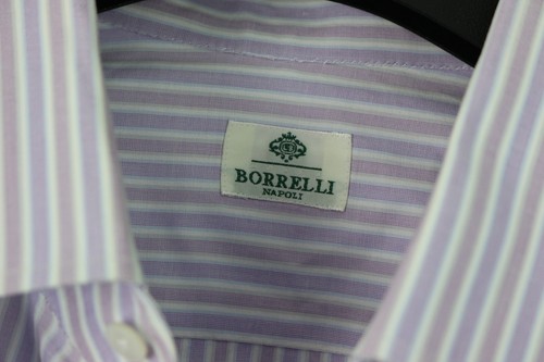 Luigi Borrelli Napoli Dress Shirt 16.5 x 42 Purple Blue Designer - Picture 2 of 13