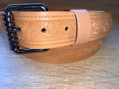 Fishing Belt Veg Tan Real Italian Leather Jeans Belt Press Stud 38mm wide  F4 UK