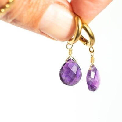 Wunderschöner Amethyst Huggie Ohrring Wasserdicht Gold Huggies Echt Amethyst HÜBSCH