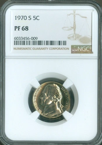 1970 S Jefferson Nickel NGC PF68 Quality