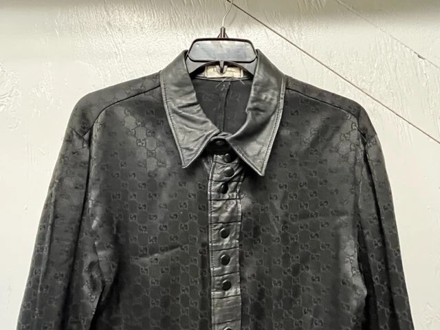 ONE OF A KIND 手工制作 LA RIGA Melrose Goth 皮革纽扣衬衫 - L 或 XL — 第 2/4 张图片