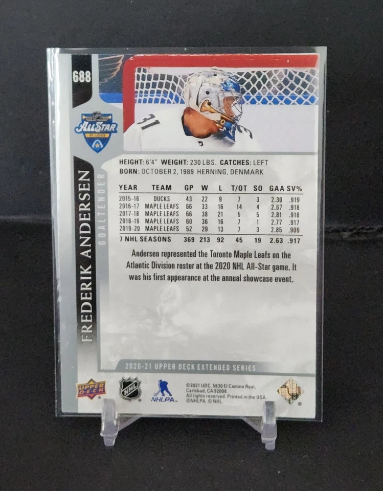 Frederik Andersen 2020-21 Upper Deck Extended Series All-Star Team #688 - Image 2 of 2