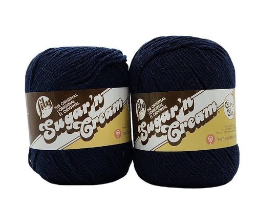 Lily Sugar n Hilo Crema Azul Marino Brillante Lote de 2 Madejas Tejer Crochet