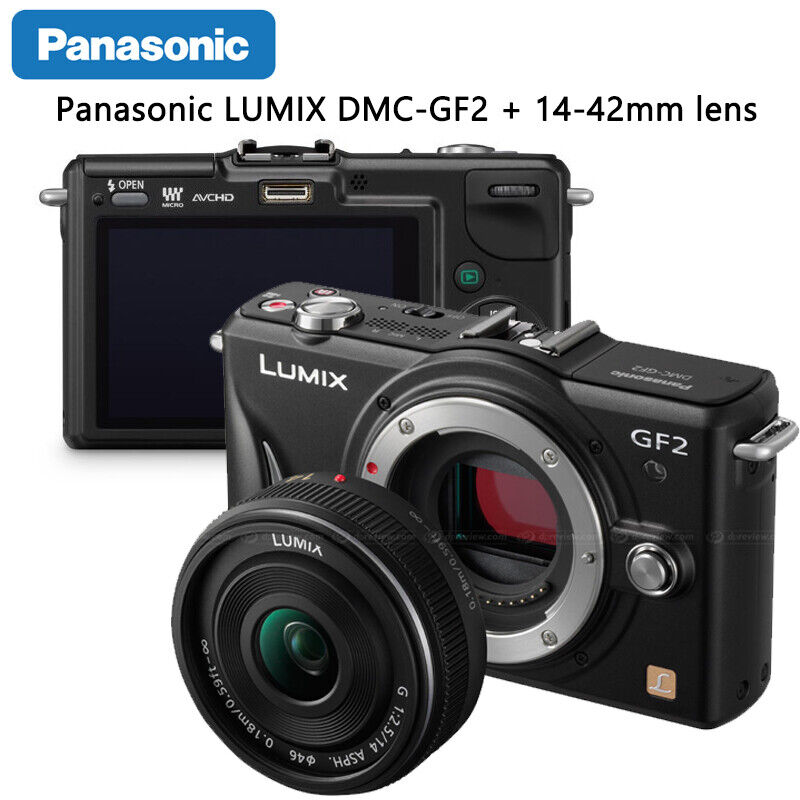 Panasonic LUMIX DMC-GF2 W/ 14mm lens 14-42mm lens Black Panasonic LUMIX DMC-GF2 W/ 14mm lens 14-42mm lens Black