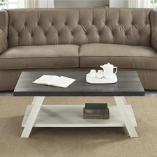 Athens Contemporary Wood Shelf Coffee Table, Weathered Charcoal and Beige