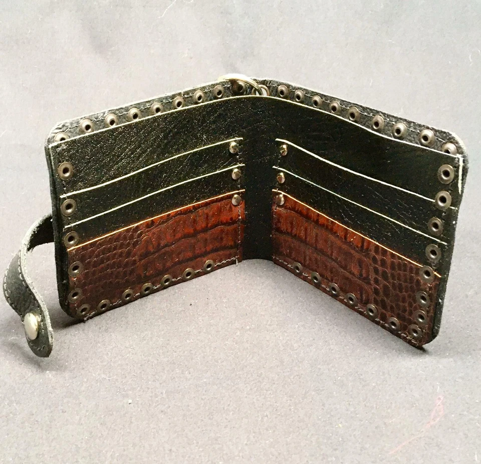 Étoile Cuir Véritable Bi-Pliable Portefeuille Clé Ceinture Chaîne Motard Che - Photo 3/3