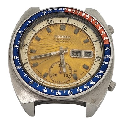 Seiko 6139-6002 POGUE Automatic Chronograph Watch, Vintage Yellow Dial  (Working)