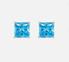 14K Solid White Gold Square Princess Cut CZ Birthstone Stud Earrings All Size