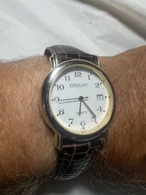embassy by gruen,Swiss Parts, date,34mm, easy reader, crocodile Band, unisex wat