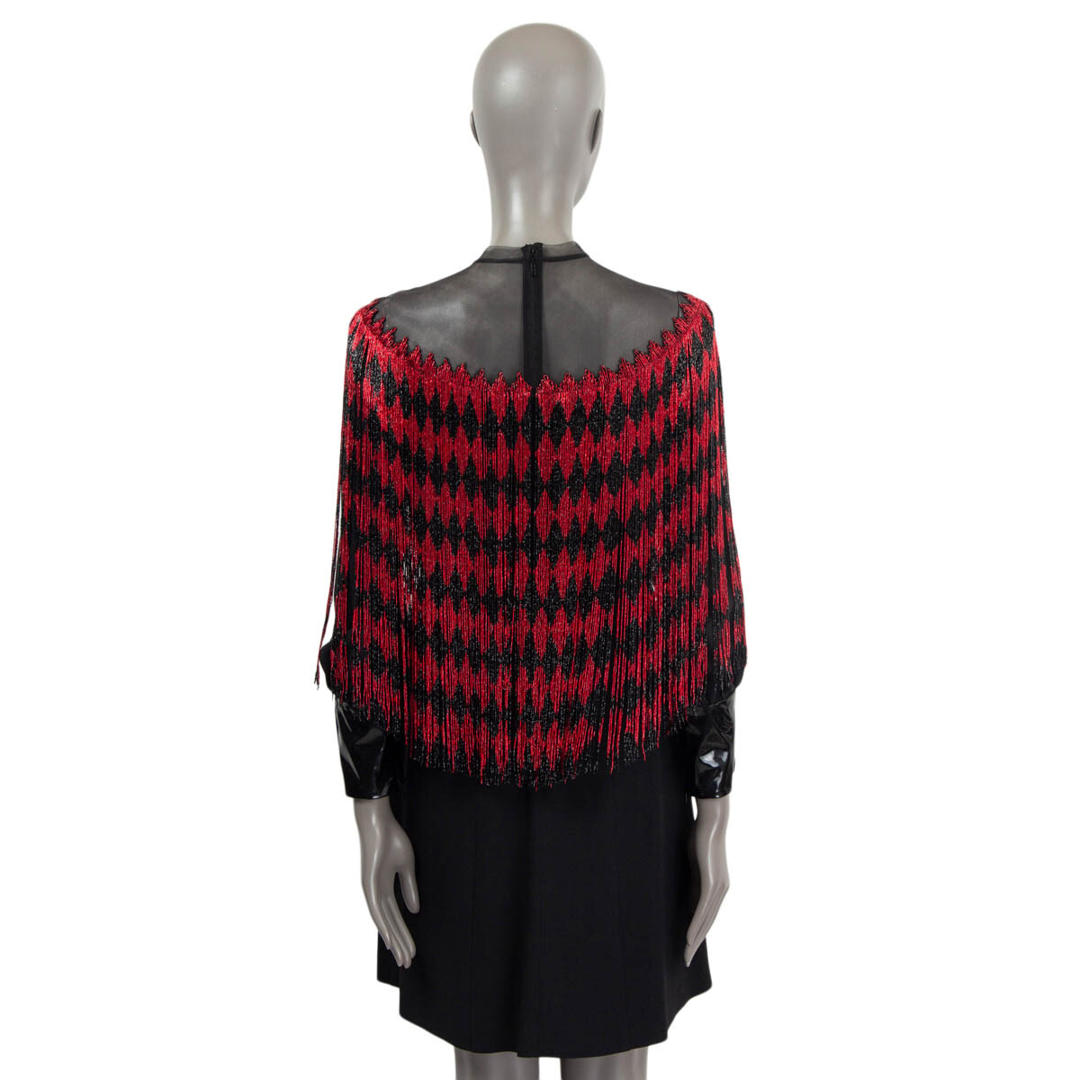 66446 auth GUCCI black 2019 DIAMOND BEADED FRINGE MINI Dress 42 M