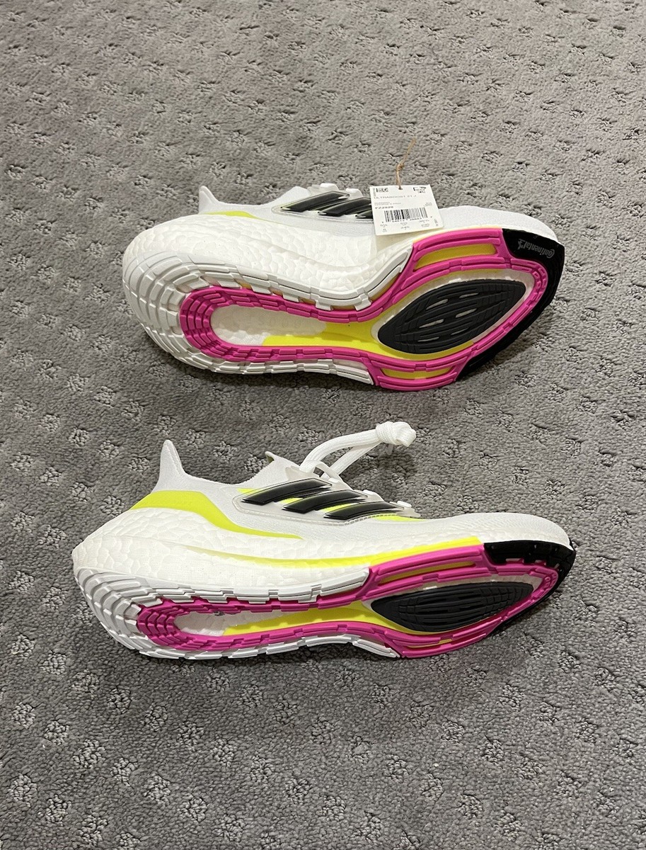 NEW Adidas UltraBoost 21 J White Solar Yellow Running Shoes