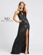 CASSANDRA STONE MAC DUGGAL 3434A Black Sequin Cowl Back Halter Gown w/ Train 8 M
